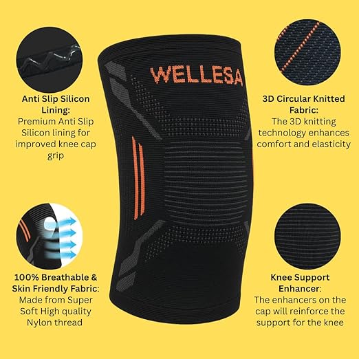 WELLESA NeoGrip 3D Knee Cap with Anti-Slip Design — Sports & Gym Compression Support Sleeve