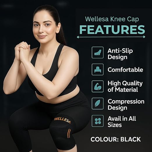 WELLESA NeoGrip 3D Knee Cap with Anti-Slip Design — Sports & Gym Compression Support Sleeve