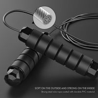Wellesa Skipping Rope for Men & Women Anti-Slip Foam Handles | PVC Coated Steel Wire Jumping Rope for Kids, Adults | Cardio, Fat Burn & Gym Workout - Black