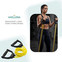Wellesa Double Toning Tube Resistance Band | 30KG Heavy Duty Exercise Band with D-Handle | Home Gym Workout, Strength Training & Physiotherapy Equipment | 6 Months Warranty