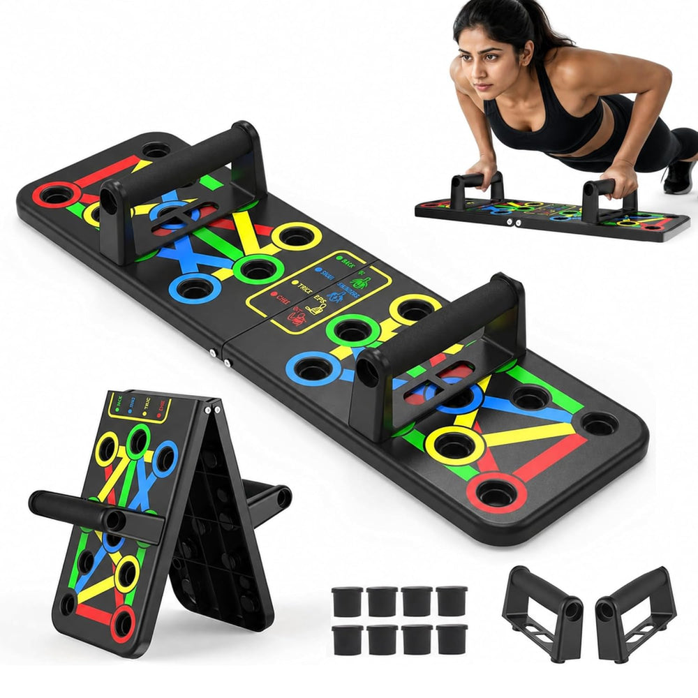 WELLESA 15-in-1 Push Up Board for Men & Women Pushup Stand for Chest, Triceps, Shoulders & Back | Anti-Slip Foldable Push Up Bar | Home & Gym Training kit - Multicolour