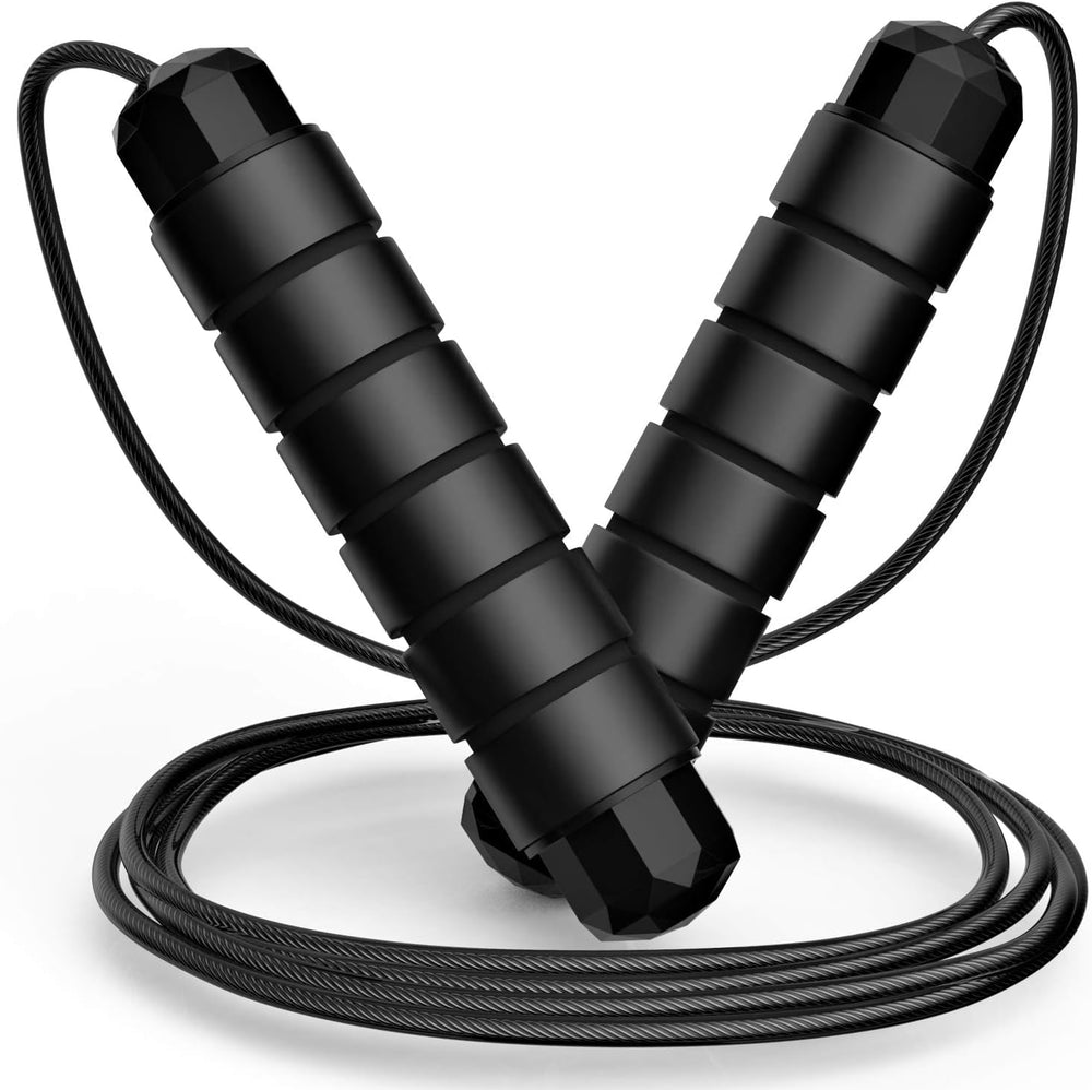 Wellesa Skipping Rope for Men & Women Anti-Slip Foam Handles | PVC Coated Steel Wire Jumping Rope for Kids, Adults | Cardio, Fat Burn & Gym Workout - Black