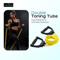 Wellesa Double Toning Tube Resistance Band | 30KG Heavy Duty Exercise Band with D-Handle | Home Gym Workout, Strength Training & Physiotherapy Equipment | 6 Months Warranty