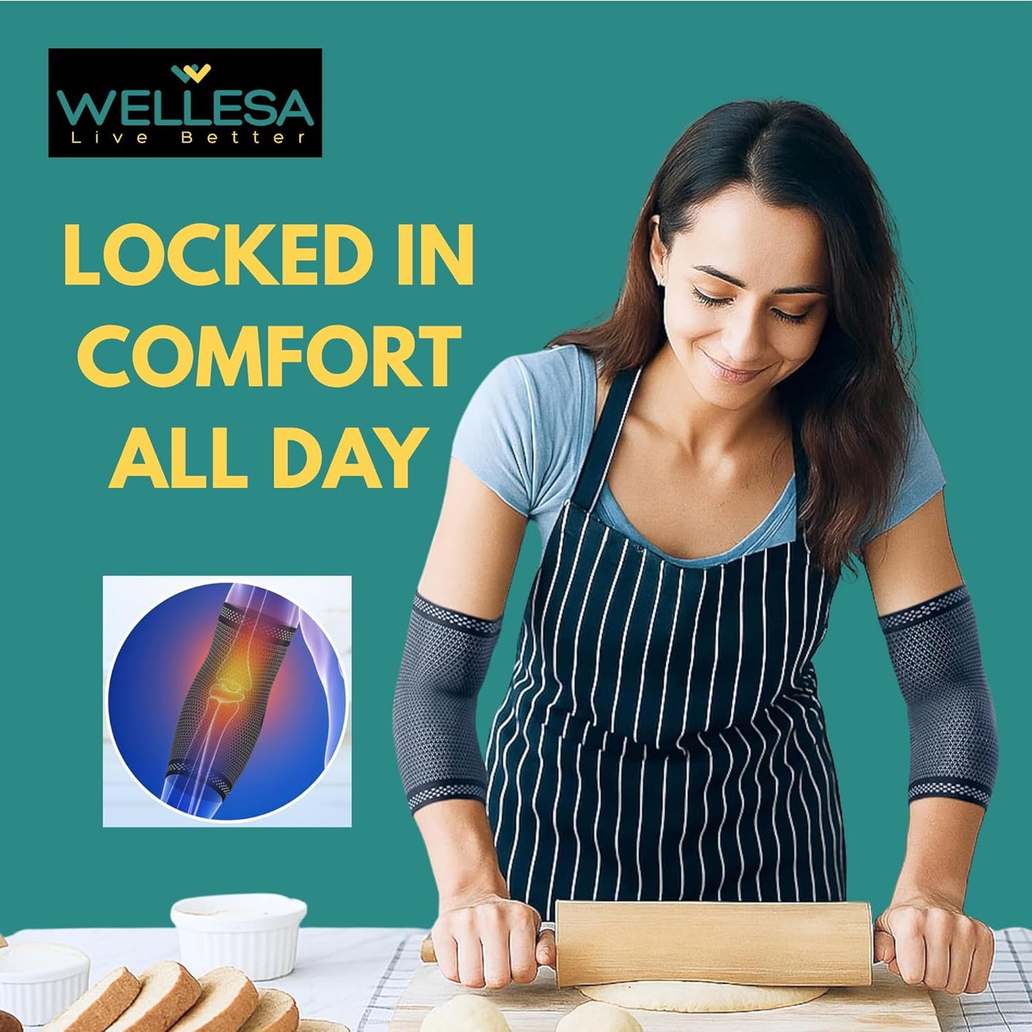 WELLESA Elbow Support Sleeve for Men & Women