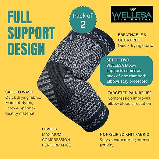 WELLESA Elbow Support Sleeve for Men & Women